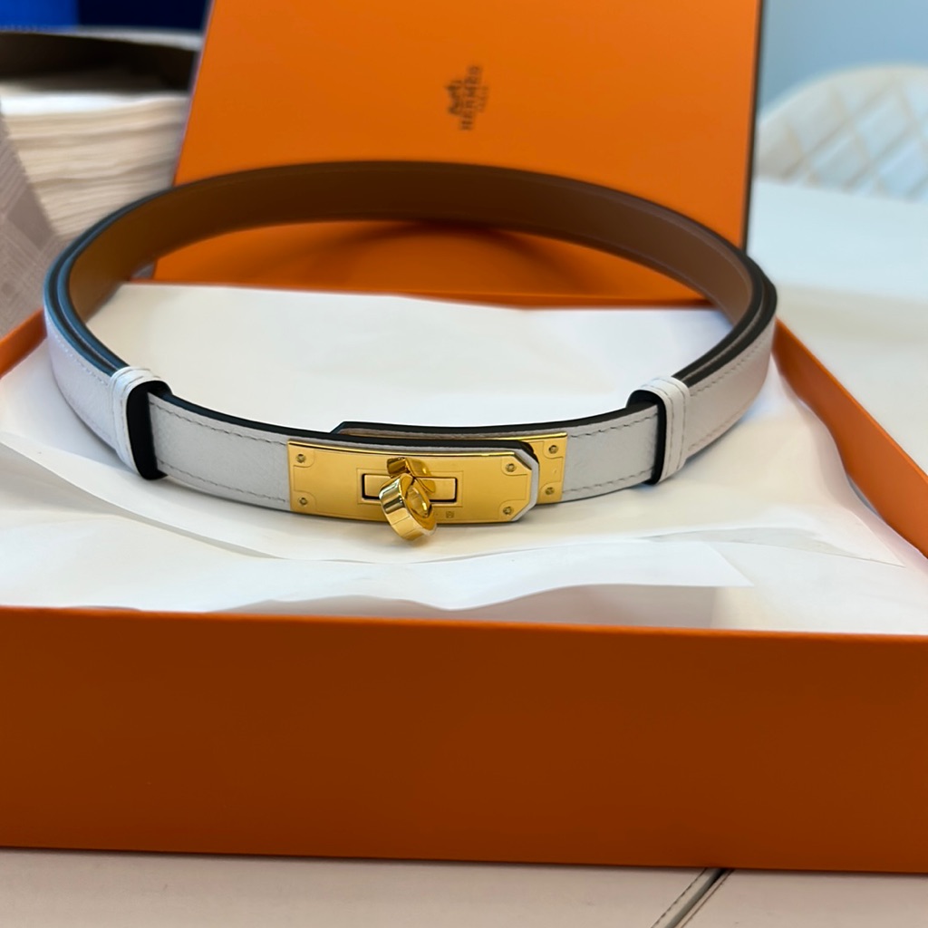 Brand New Kelly Belt Blanc White Gold Hardware